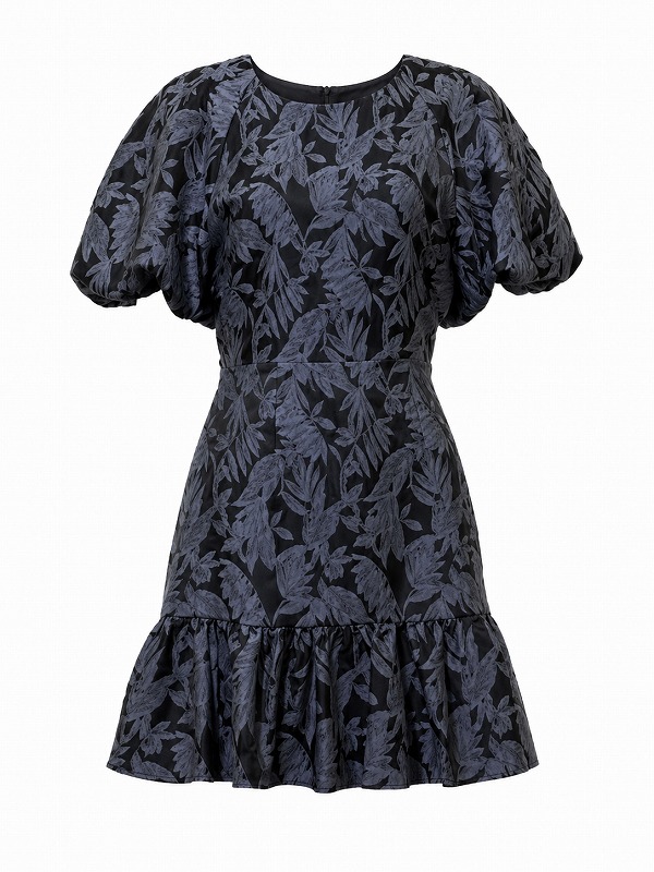 【新品DRESS 150】ジャガード花柄バルーンスリーブAラインミニドレス ブルー【TOPSHOP】